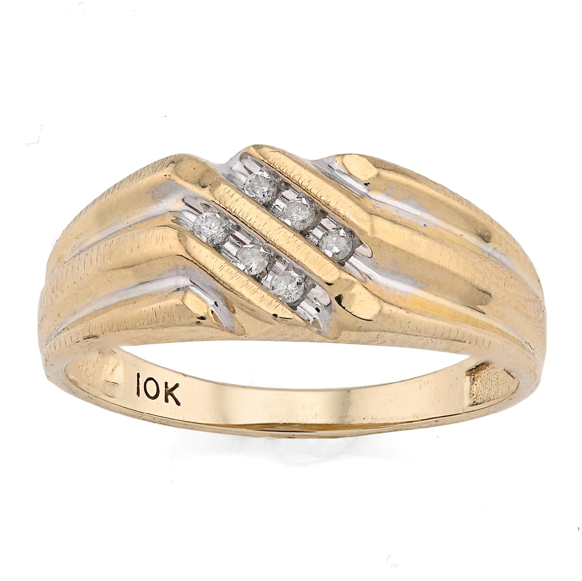 10K Yellow Gold 0.25CT Three Natural Diamond Diagonal Row Men Ring — view 6