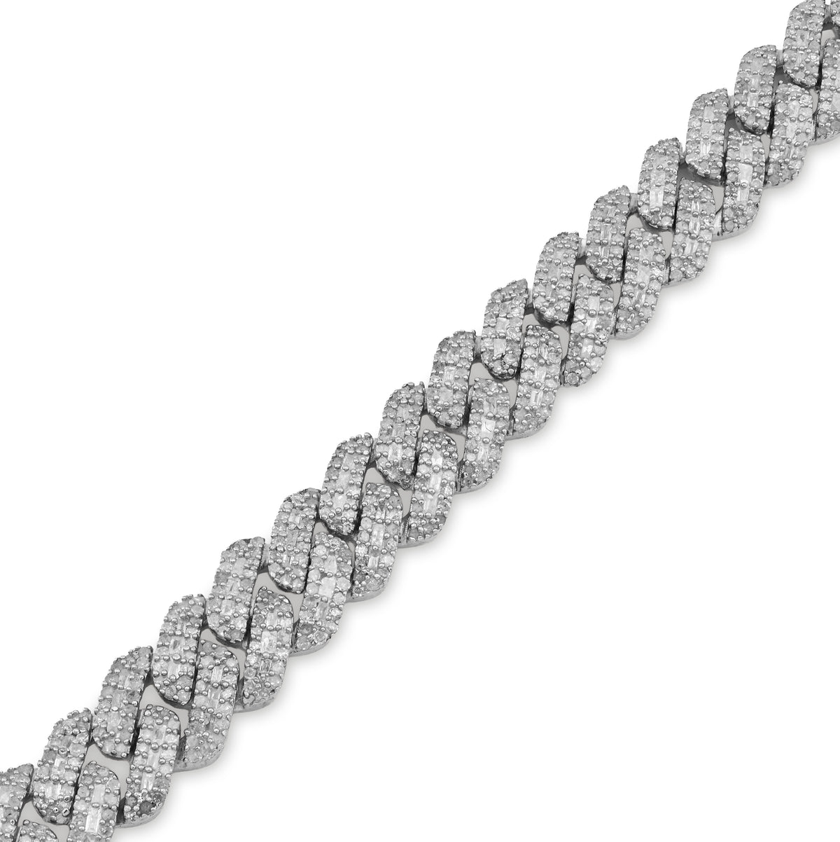 925 SS 4.6CT Natural Diamond Round/baguette 8MM Cuban link Bracelet 8" Men 21.1g — view 4