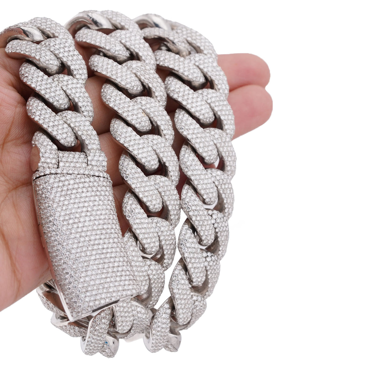 925 SS 20MM 76.45CT Cuban Link 447.2 Grams Lab Diamond 22" Men Chain — view 9