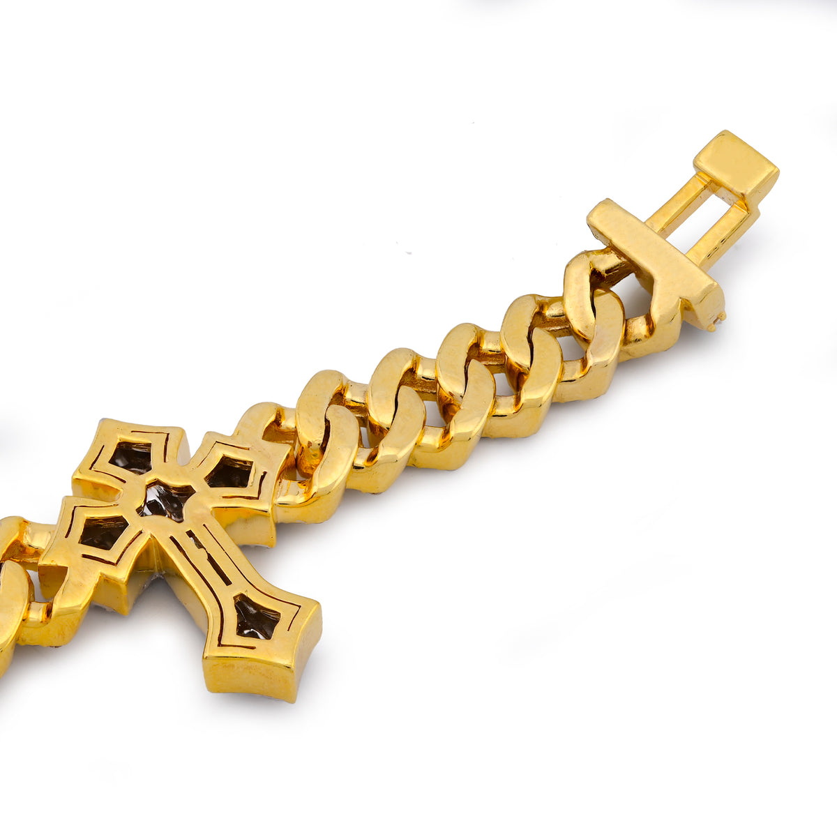 Prong Set Cuban Cross Link Natural Diamond Baguette/Round 5.49CT 10K Gold Bracelet 8" — view 6