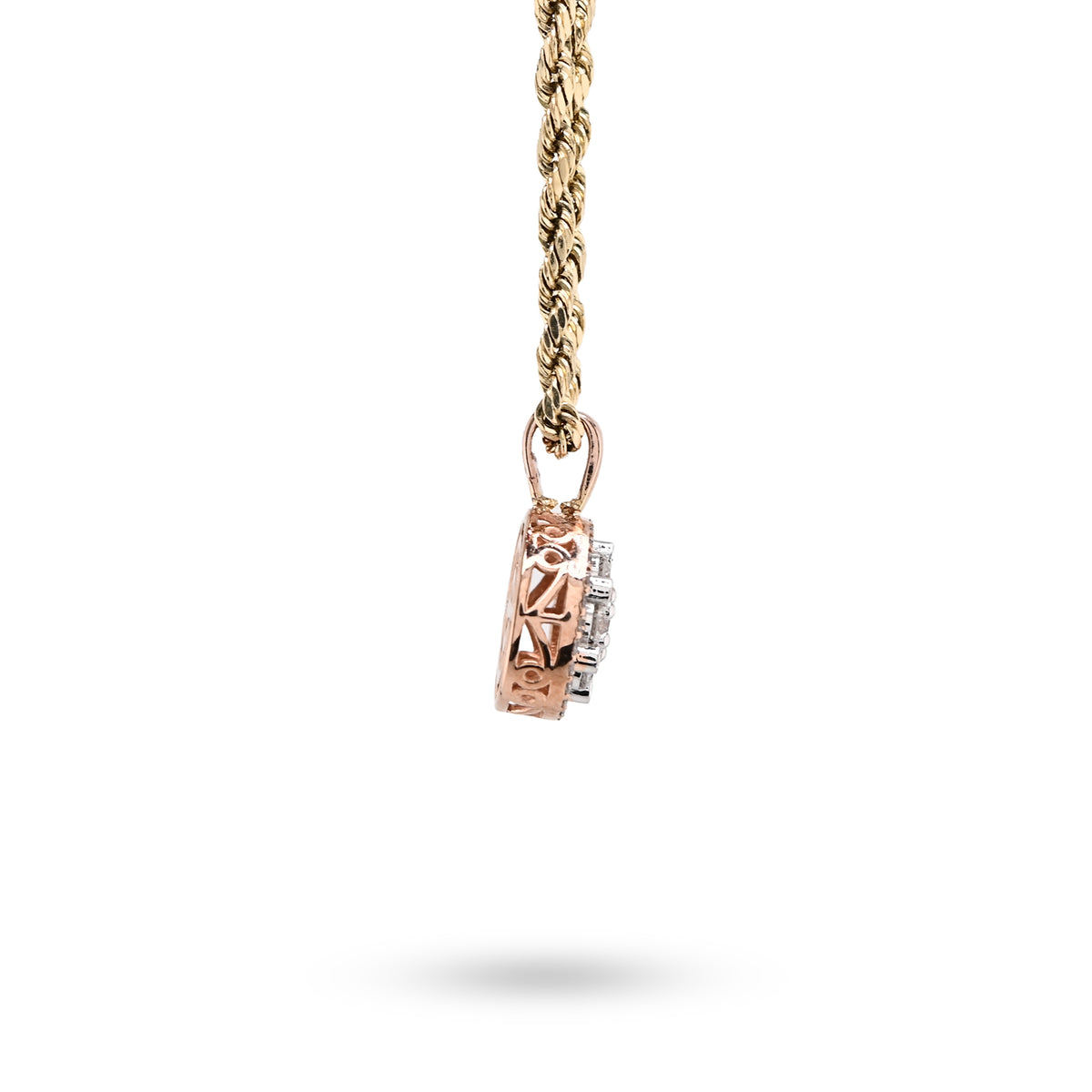 10K Rose Gold 1 CT Natural Diamond Flower Cluster Pendant Women small Charm — view 3