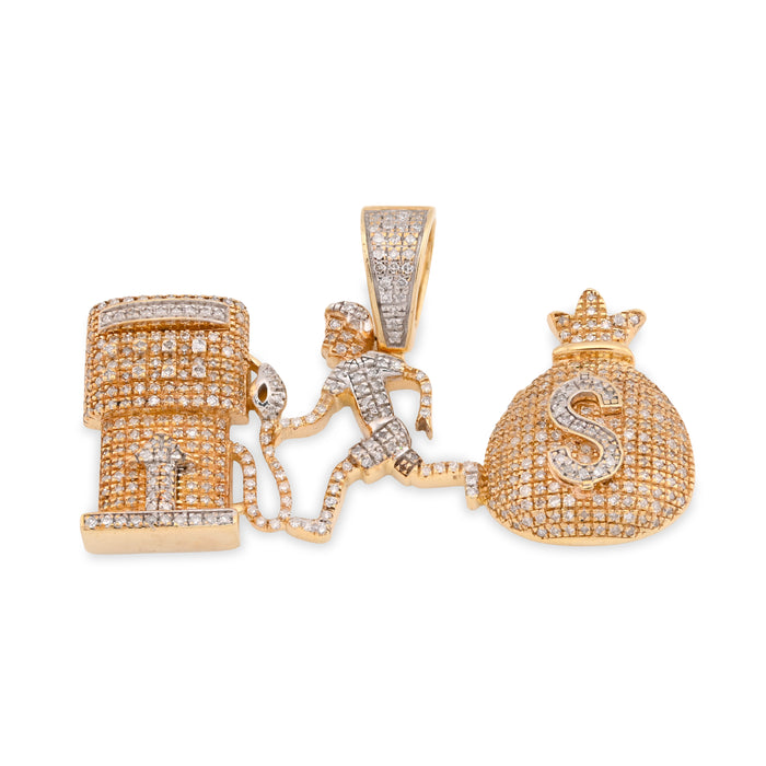 10K Yellow Gold Custom "Pump Human Money Bag" 0.86CT Natural Diamond Pendant Charm — view 1