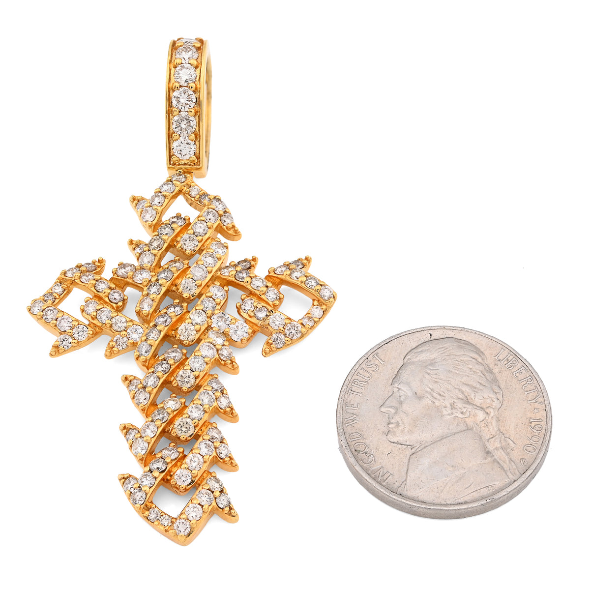 10K Yellow Gold Cuban Link Religious Cross 2.5Ct Natural Diamond Men Charm 2.25" Pendant — view 8
