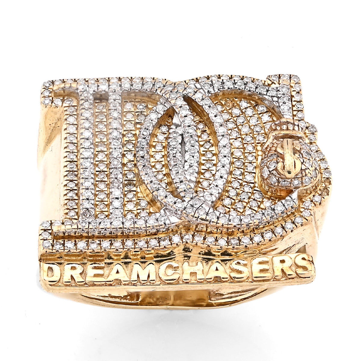 10K Yellow Gold 1.38CT Dream Chasers Initial Natural Diamond Money Bag Men Pinky Ring — view 2