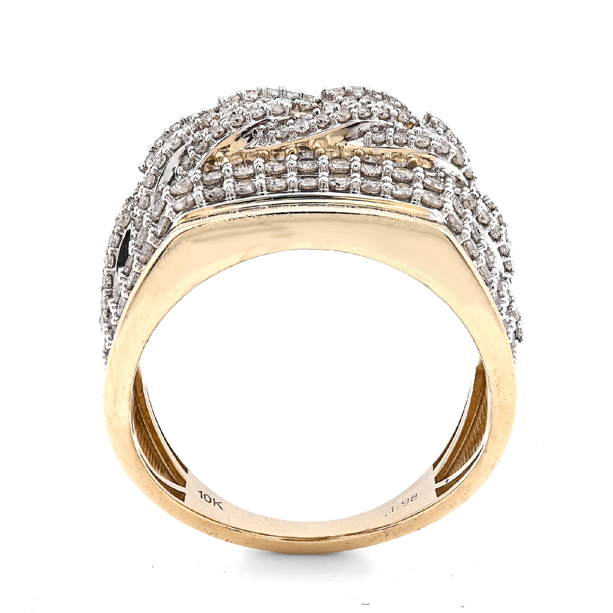 10K Yellow Gold Cuban Link 4 Row Men 1.98CT Natural Diamond Pinky Ring — view 6