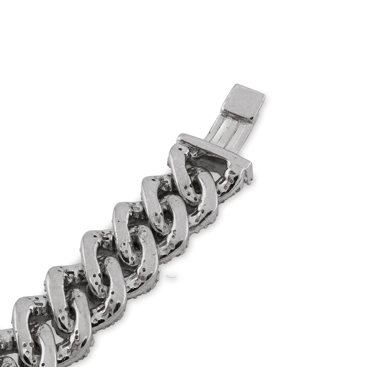 925 SS 4.6CT Natural Diamond Round/baguette 8MM Cuban link Bracelet 8" Men 21.1g — view 9