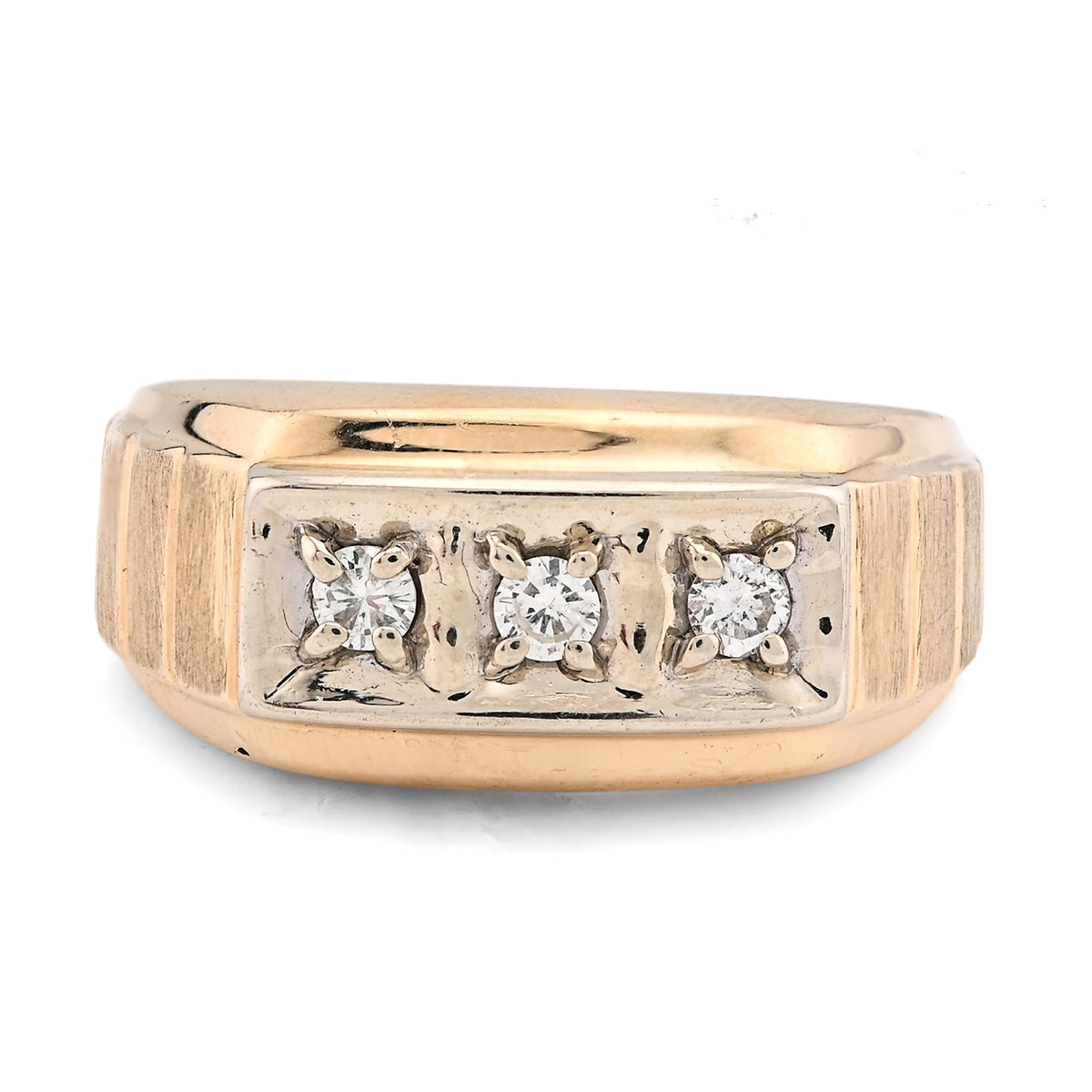 10K Yellow Gold 0.9CT 3 Diamond Solitaire Centre Men President's Ring — view 1