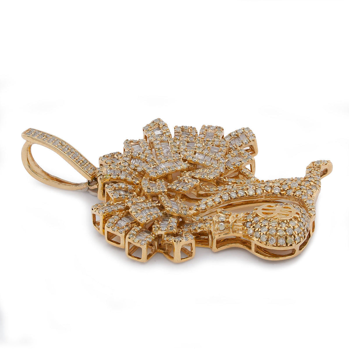 10K Yellow Gold Money Tree/ Money Bag Charm 3CT Round/Baguette Natural Diamond Charm — view 6
