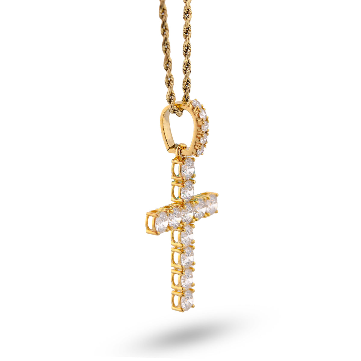 50 Pointer Cross Pendant 10K Yellow Gold 5.70CT Lab Diamond Men Women Charm — view 2