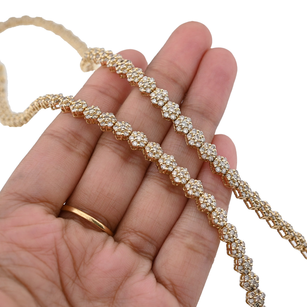 10K Yellow Gold 16.89 CT Natural Diamond Flower Setting Tennis Chain 22" Mens — view 3