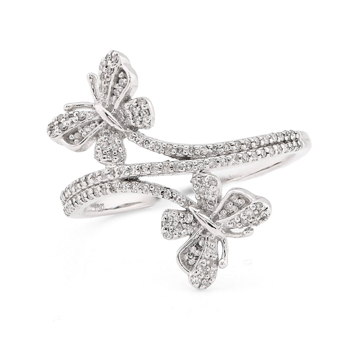 925 SS 0.23CT Natural Diamond Split Shank Butterfly Ring Women Band  — view 1