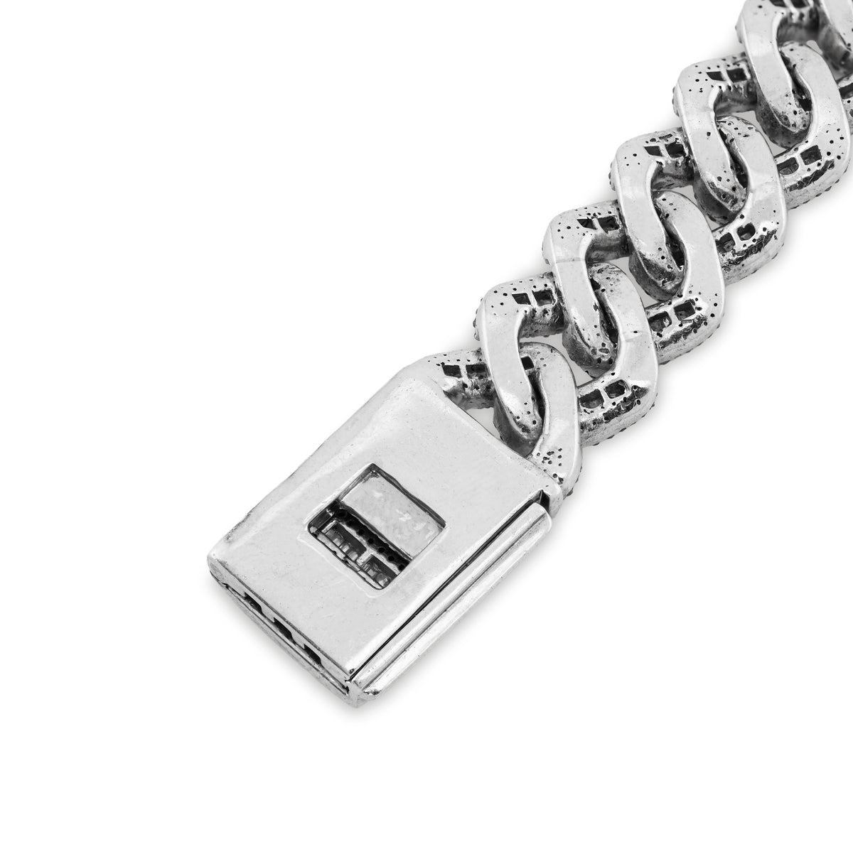 925 SS 9CT Natural Diamond Round/Baguette 12.5MM 8" Cuban Link Men Bracelet 45.7g — view 7