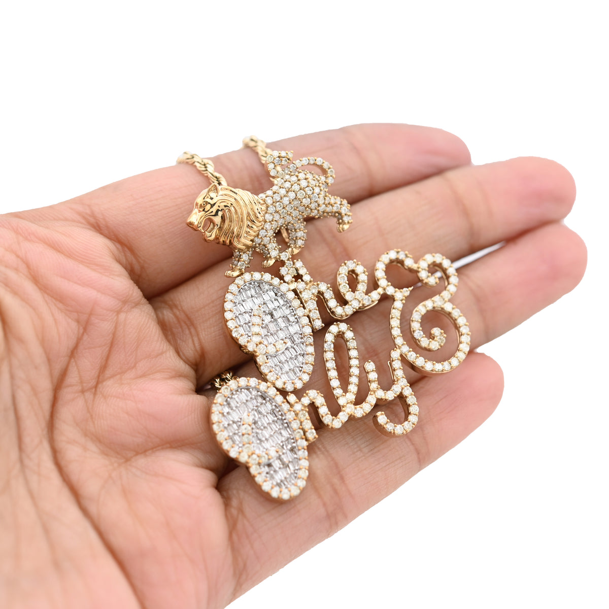 10K Yellow Gold "One & Only" Lion Bail 2.87CT Natural Diamond Men Women Pendant Charm — view 4