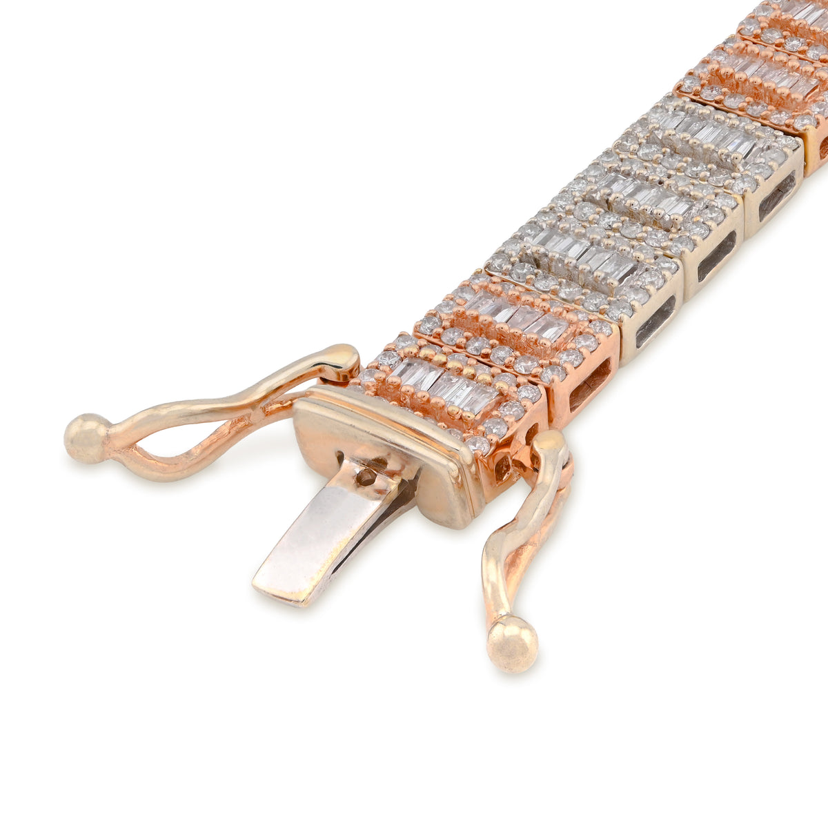 10K Rose/White Gold 2 Tone 4.77CT Natural Baguette/Round Diamond 7MM 8" Tennis Bracelet 23.7g — view 4