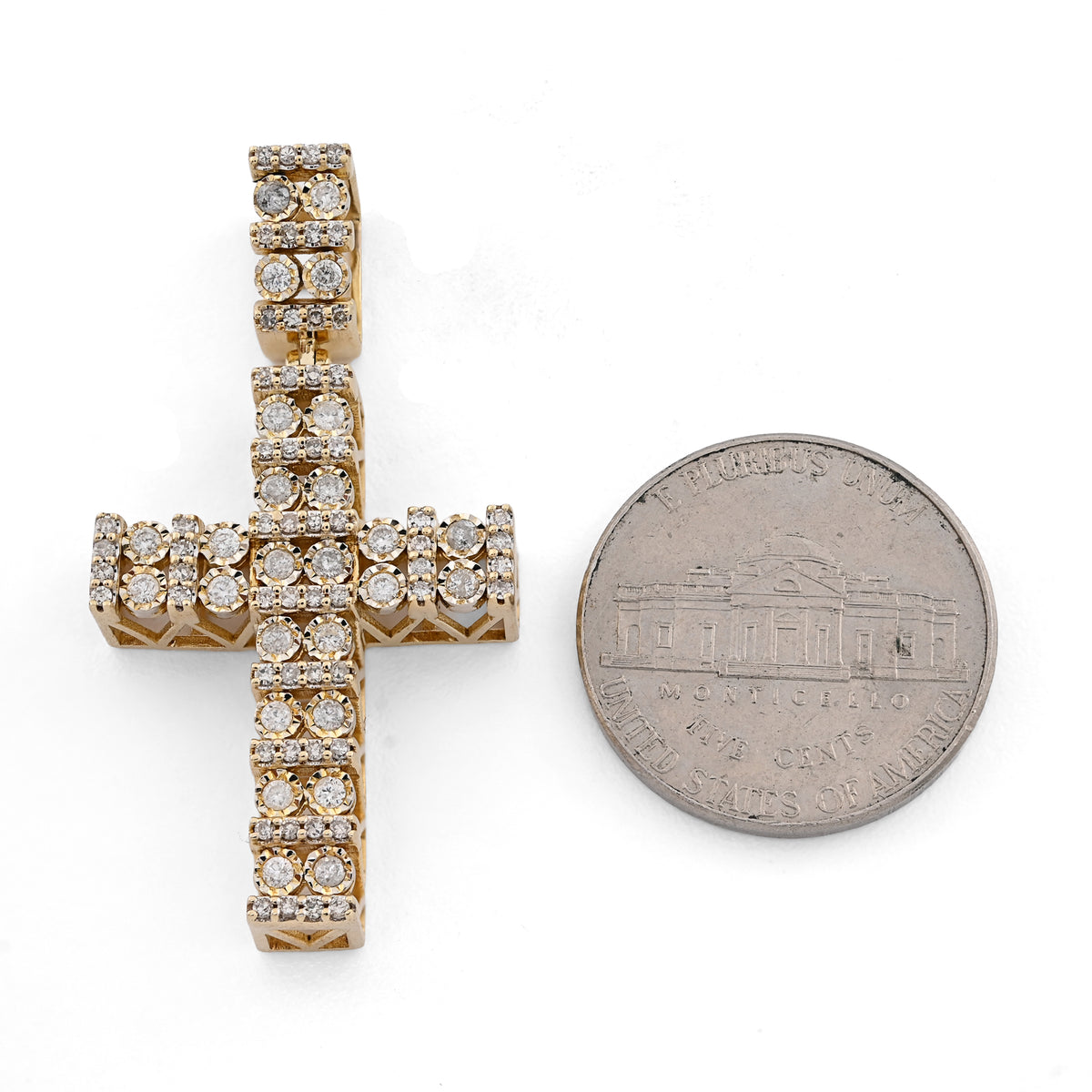 10K Yellow Gold 1.0 CT Natural Diamond Religious Cross Cage Back Men Women Pendant — view 9