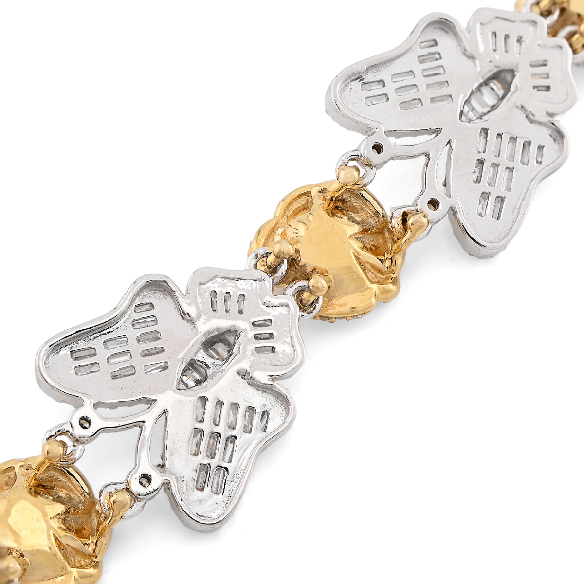 10K Yellow/White Gold 2.6CT Natural Diamond Baguette/Round Butterfly & Flower Link Women 7" Bracelet 26.7g — view 6