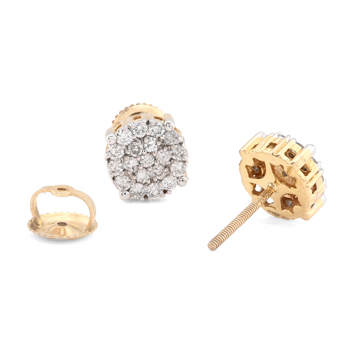 10K Yellow Gold 0.55CT Round Natural Diamond Cluster Diamond Earrings Men Women Studs — view 4