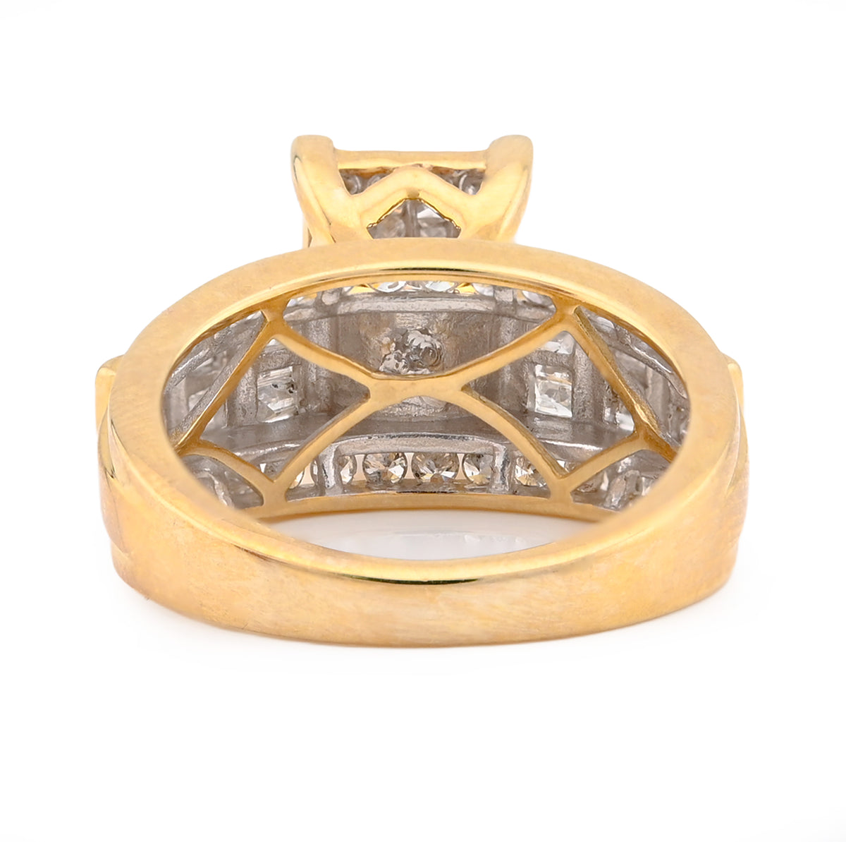 10K Yellow Gold 1.50CT Natural Diamond Rectangular Centre Round/Princess cut/Baguette Women Wedding Ring — view 5