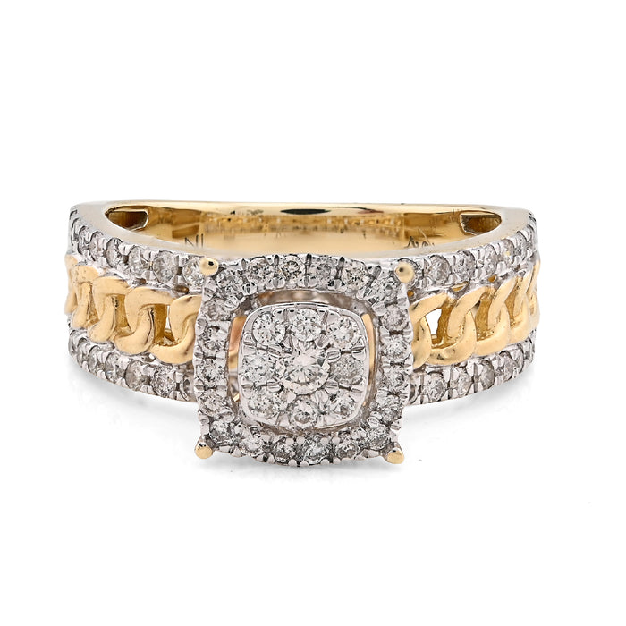 10K Yellow Gold 1.25CT Natural Diamond Cuban Link Square Women Ring — view 1