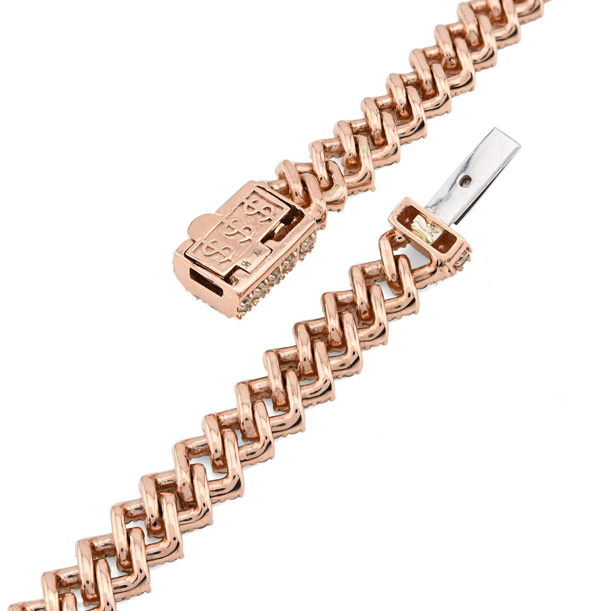 10K Rose Gold 18 CT Natural Diamond 8 MM Cuban link Chain 21" Men Women Necklace — view 7