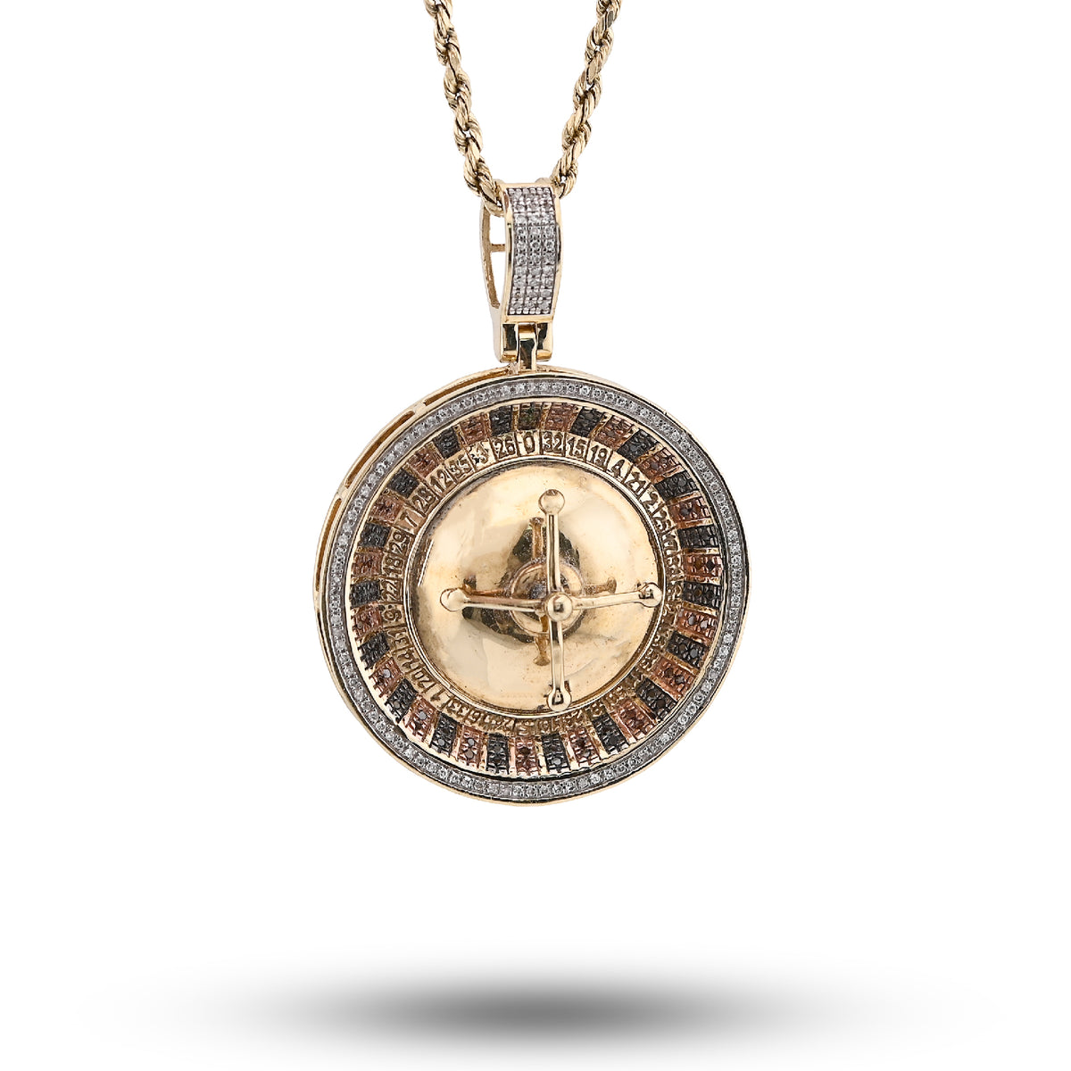 10K Yellow Gold Roulette Casino 0.55Ct Natural Diamond Pendant Men Custom Charm — view 2