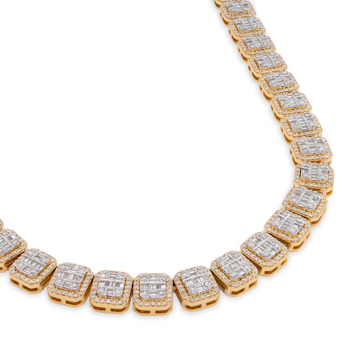 10K Yellow Gold 14.71CT Baguette Natural Diamond 77.3G Tennis Chain Men Women 8MM Necklace — view 2