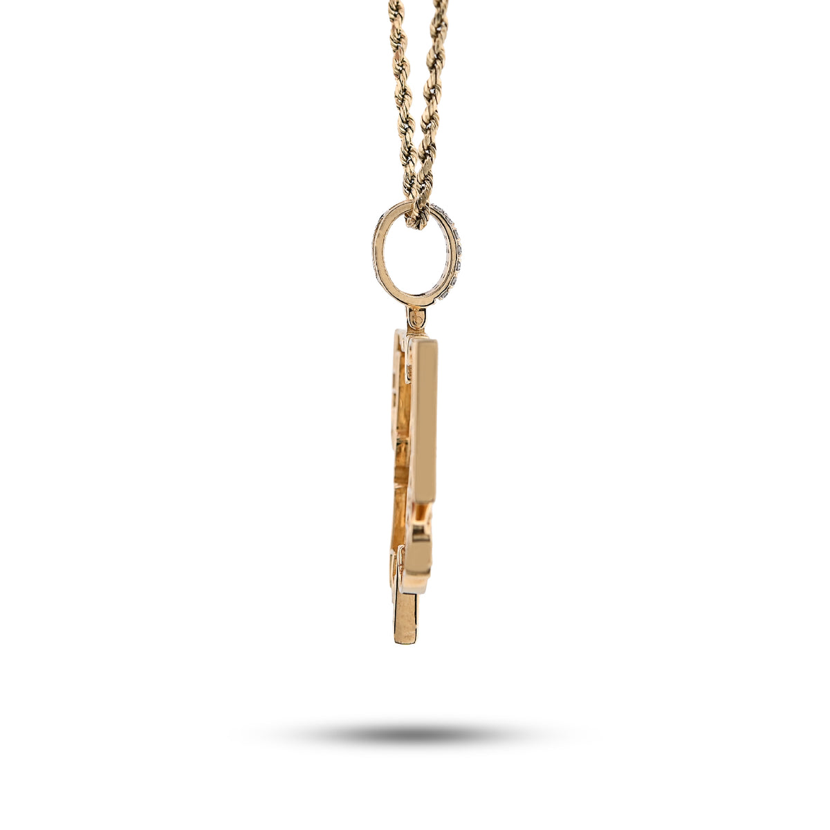 10K Yellow Gold 1Ct Natural Round Diamond "Loyalty First" Men Custom Charm 2" Pendant — view 2