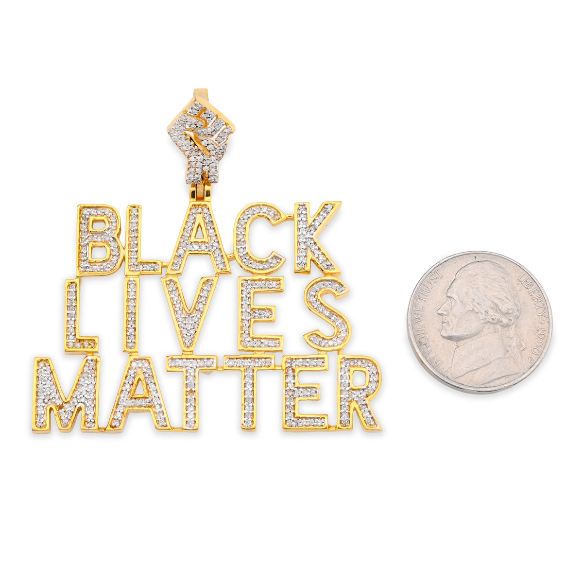 10K Yellow Gold 1.65CT Natural Diamond "BLACK LIVES MATTER" Men Pendant Women — view 5