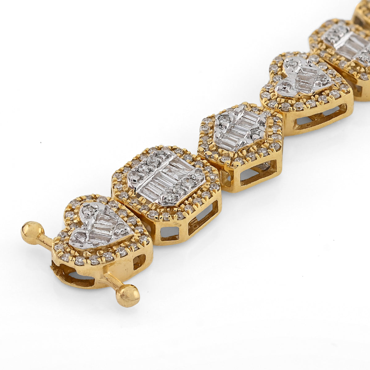 10K yellow Gold 2.33CT Natural Diamond Round/baguette Designer Bracelet 7.5MM Men Women 7"  — view 4