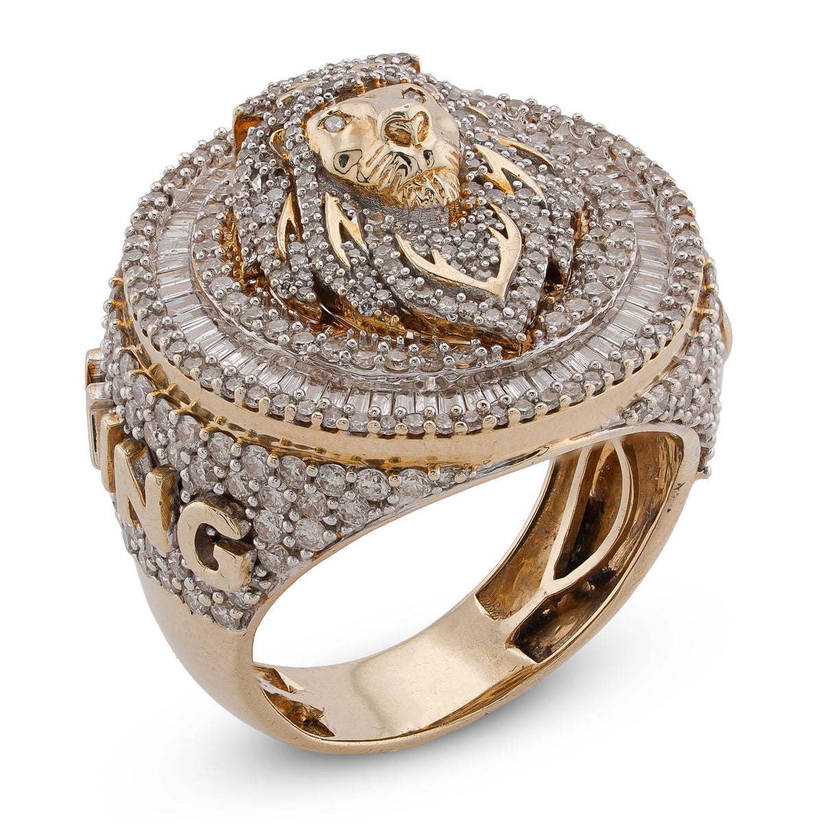 10K Yellow Gold 2.98CT Round/Baguette Natural Diamond Lion Head/Paws Round Shape Men Pinky Ring — view 7