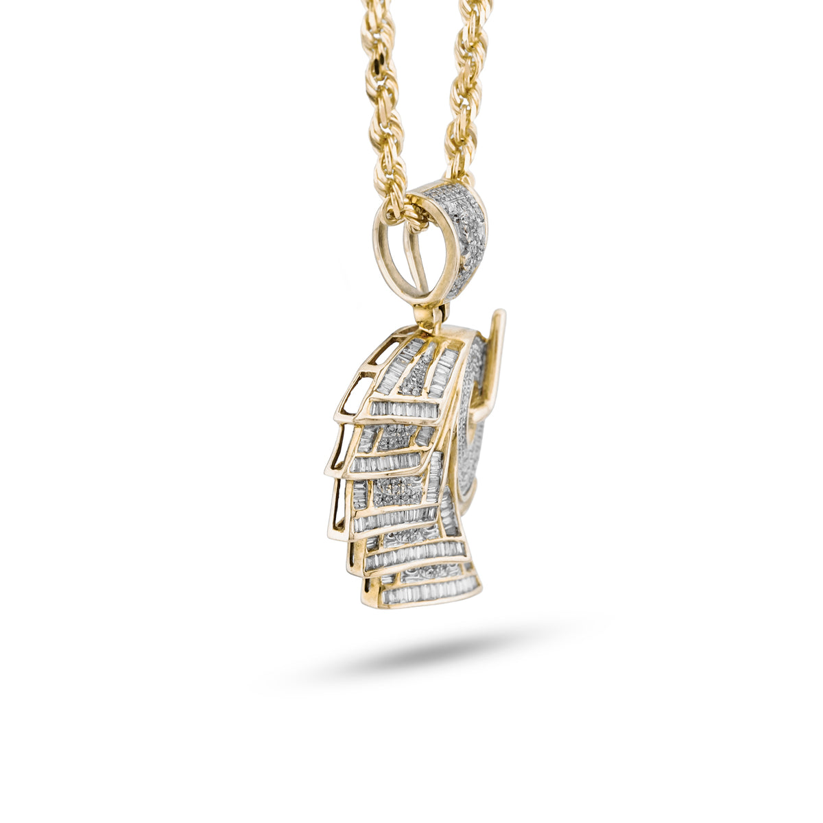 Roll Of Money Iced Out Charm Baguette/ Round 2ct Natural Diamond 10K Gold Men Women Pendant