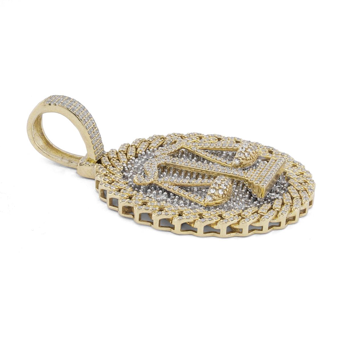 Libra Scale Cuban Link Edge Charm Baguette/Pointer 1.9ct Natural Diamond 10K Gold Men Women Pendant