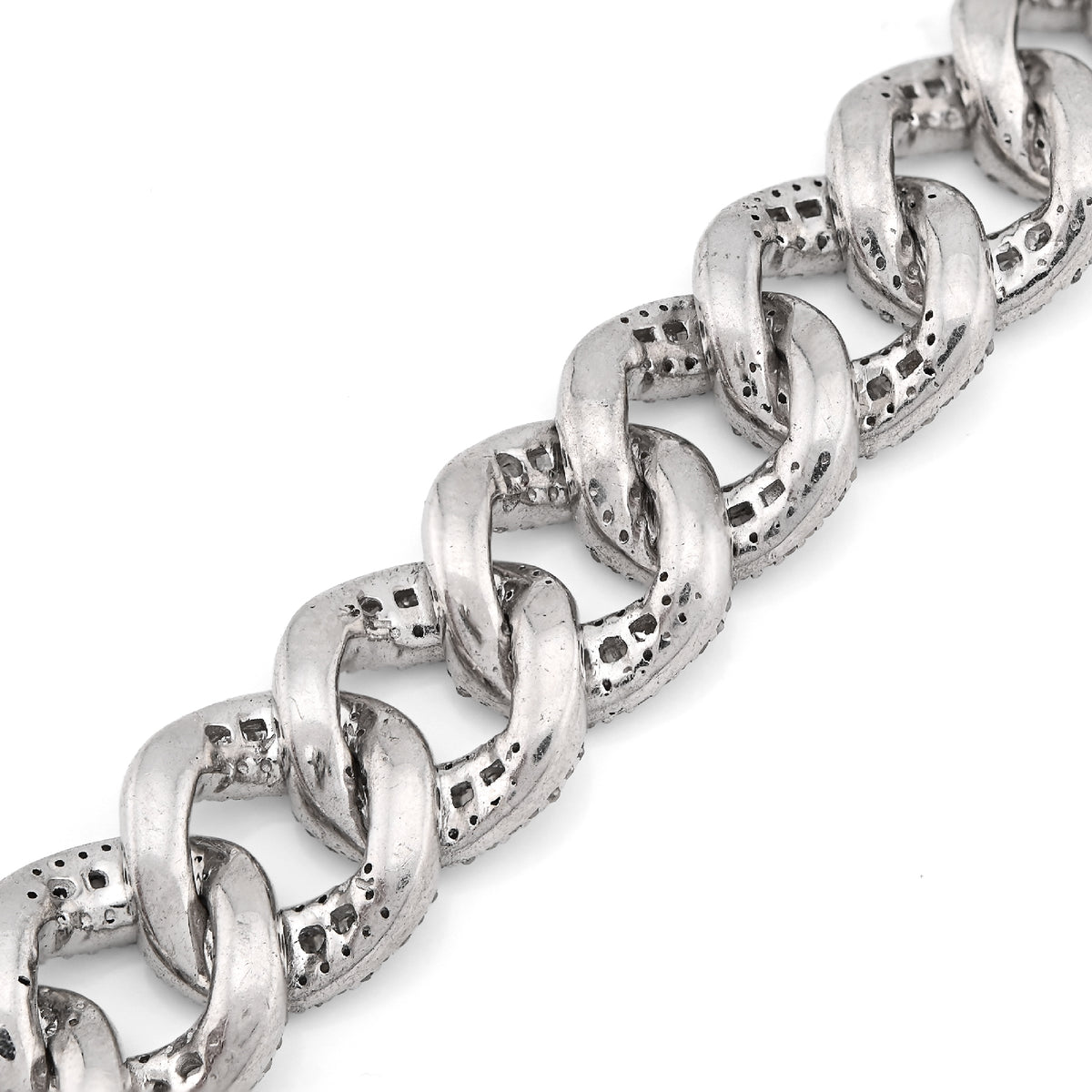 925 SS 6.4CT Natural Diamond Round/Baguette 11MM 8" Cuban Link Men Bracelet 35.6g — view 6