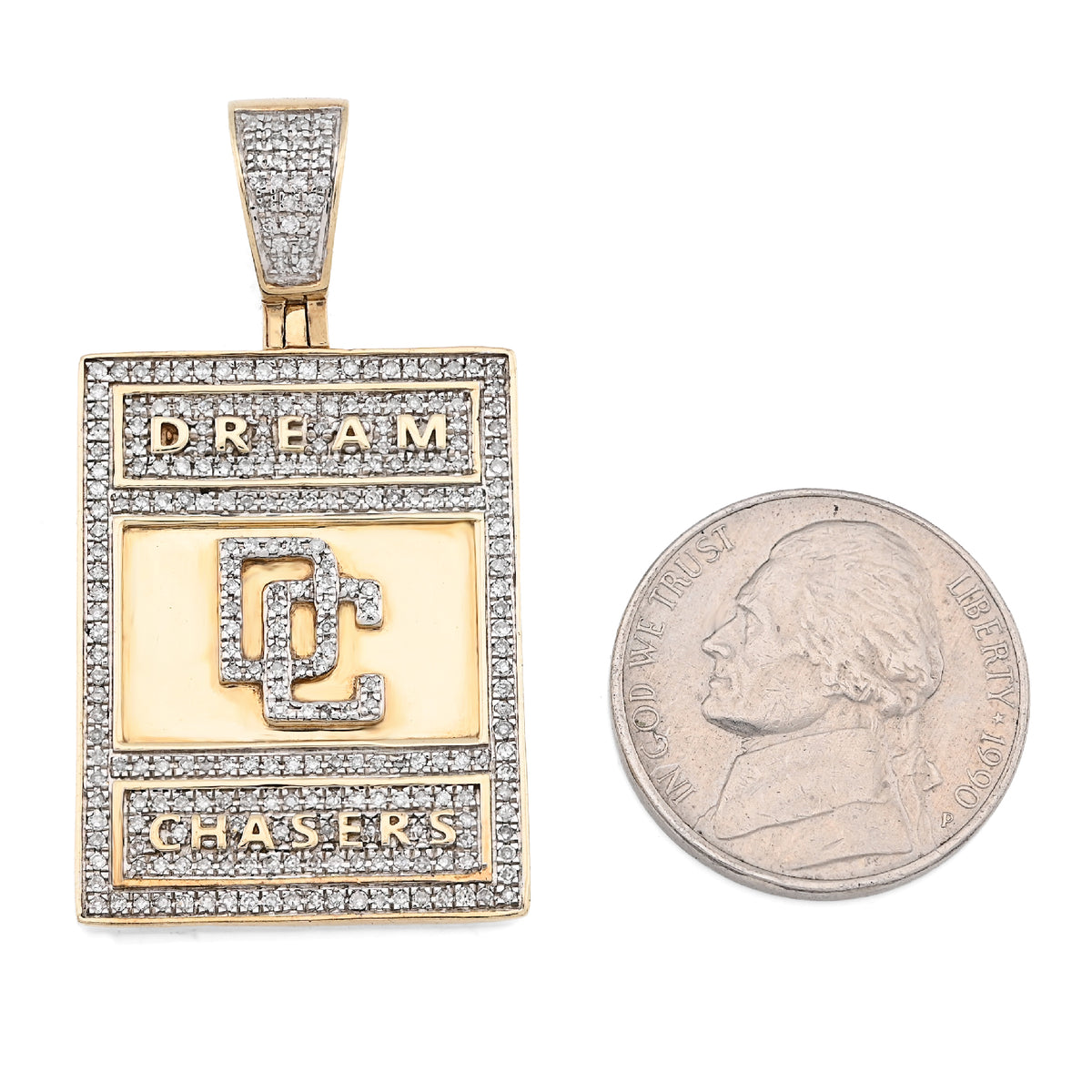 10K Yellow Gold "Dream Chasers" Rectangular Shape Pendant 0.75Ct Natural Diamond Men Charm — view 7
