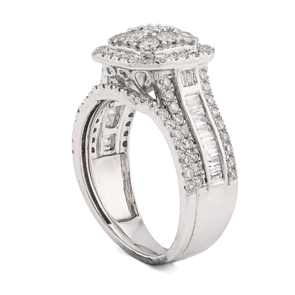 14K White Gold 1.31CT Natural Diamond Octagon Round/Baguette Women Wedding Ring Band — view 5