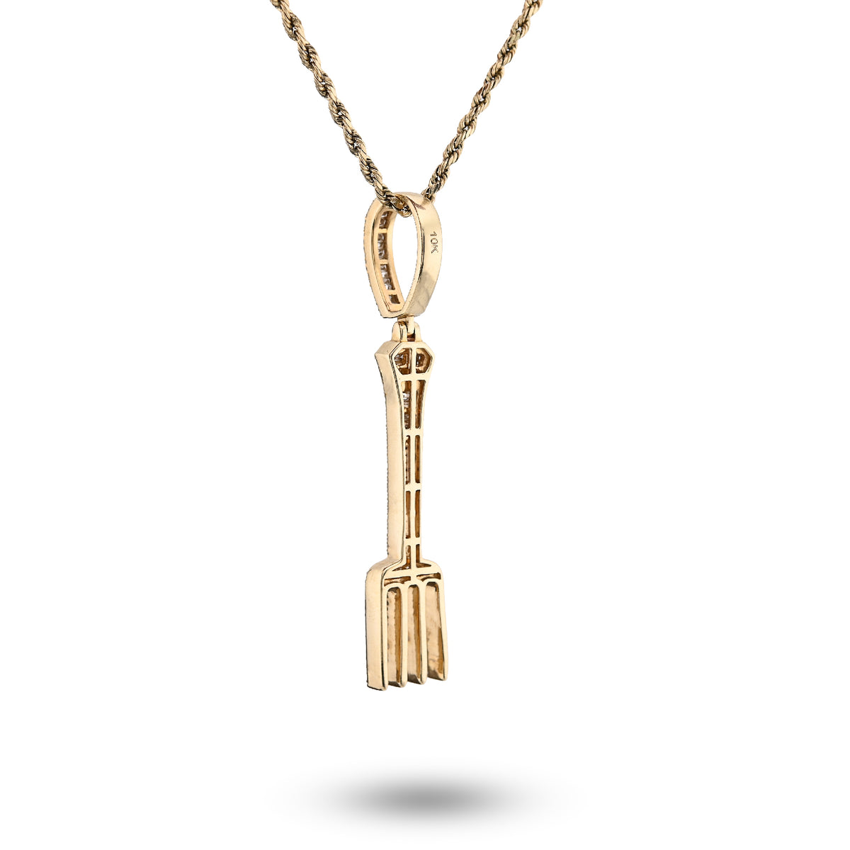 10K Yellow Gold 0.70Ct Natural Diamond Round/Baguette Fork Pendant 2.5" Men Women Pendant 7.8G — view 6