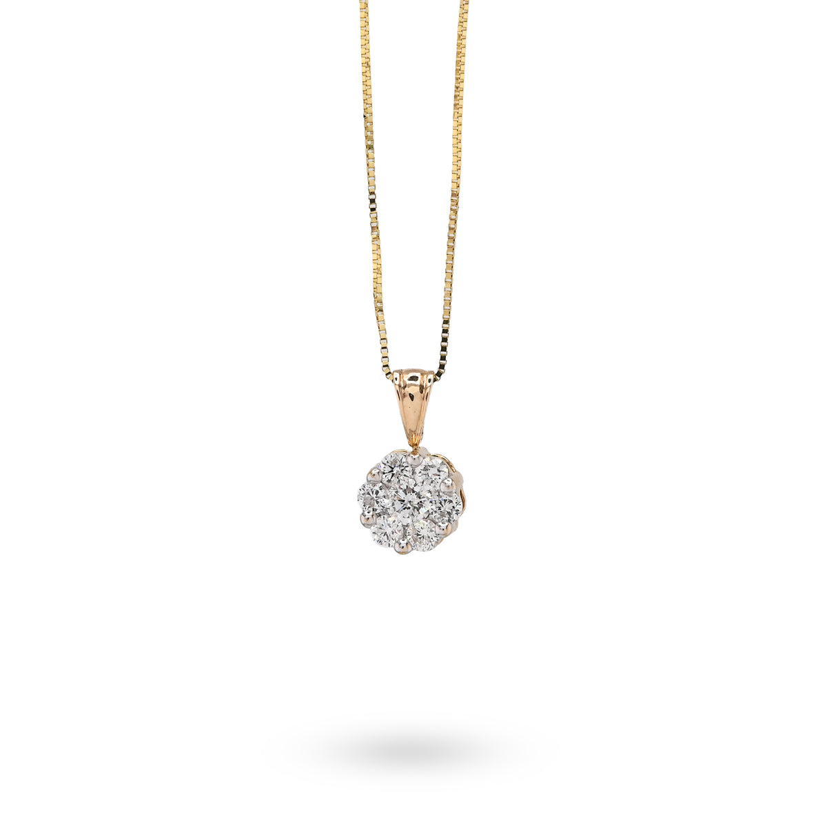 10K yellow Gold 0.75 CT Natural Diamond Flower Cluster Pendant Box Chain Set — view 6