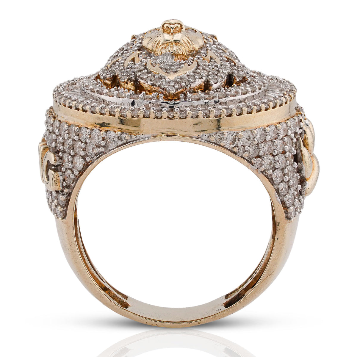 10K Yellow Gold 2.98CT Round/Baguette Natural Diamond Lion Head/Paws Round Shape Men Pinky Ring — view 4