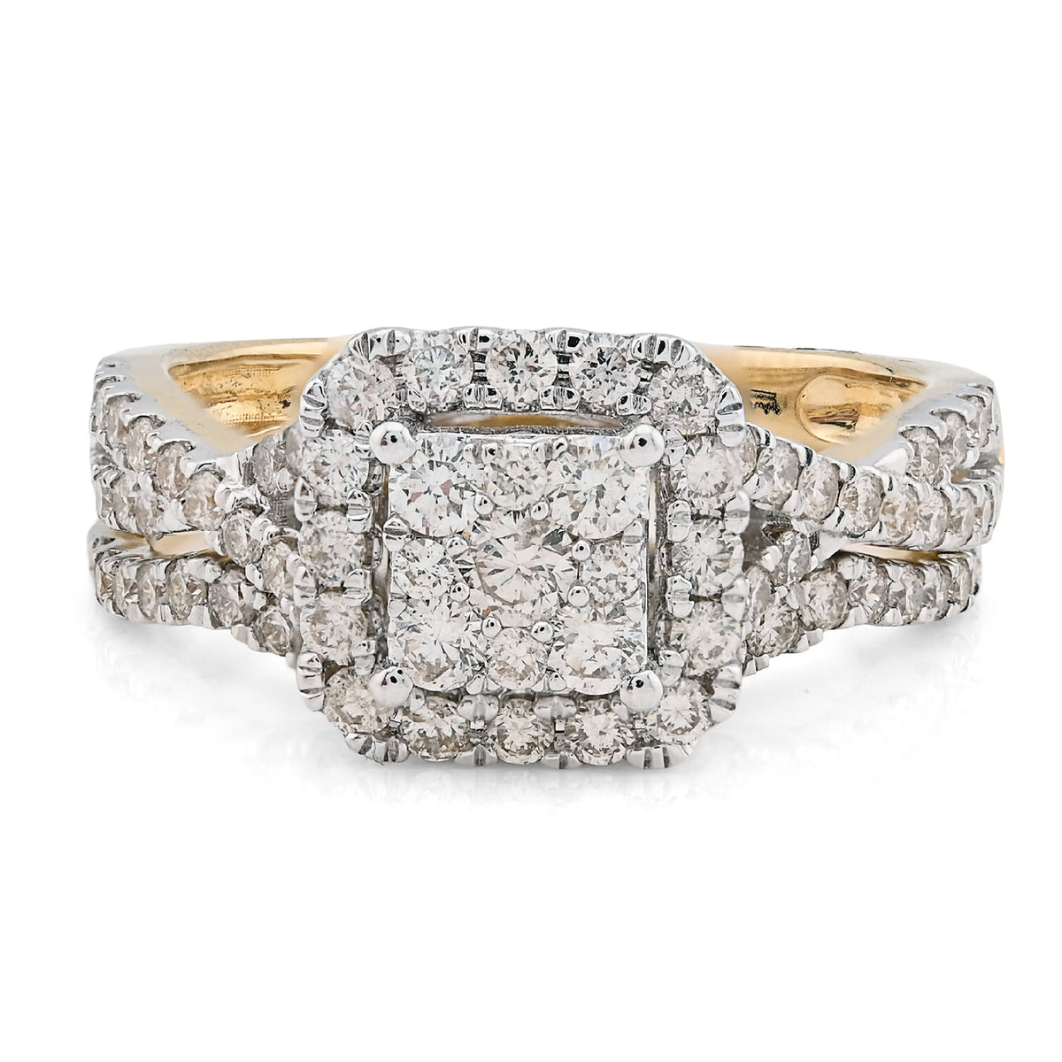 14K Yellow/White Gold 1.02CT Natural Diamond Bridal Set Square Women Band Ring — view 1