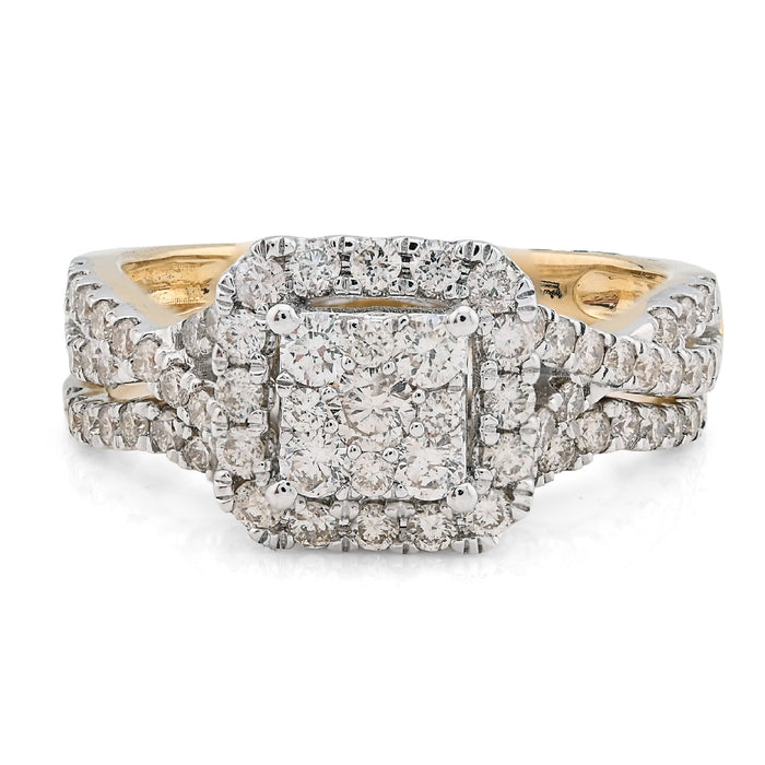 14K Yellow/White Gold 1.02CT Natural Diamond Bridal Set Square Women Band Ring — view 1