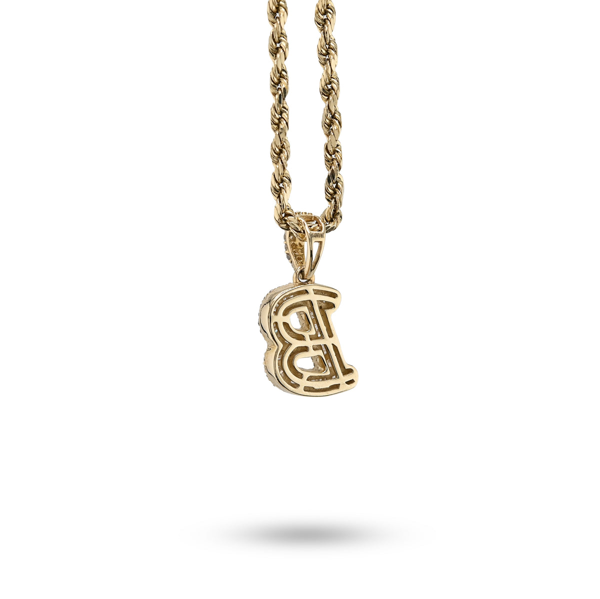 10K Yellow Gold 3/8 CTW Natural Diamond "B" Initial Pendant Round/Baguette Diamond CHarm — view 4