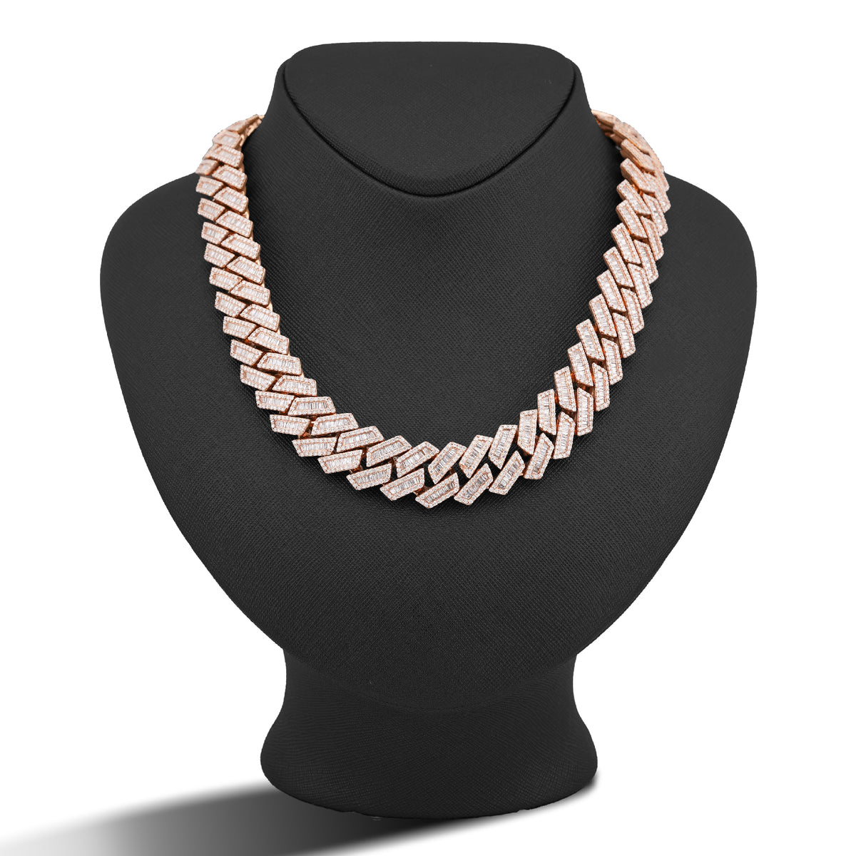 10K Rose Gold 34.92CT Natural Baguette/Round Diamond Cuban Link 18MM 306 Grams Chain Men 22" Necklace — view 2