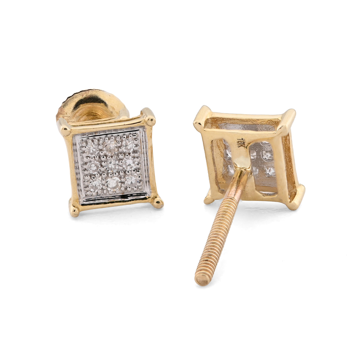 10K Yellow Gold 0.06CT natural Diamond Square Studs Men Women Earrings — view 3