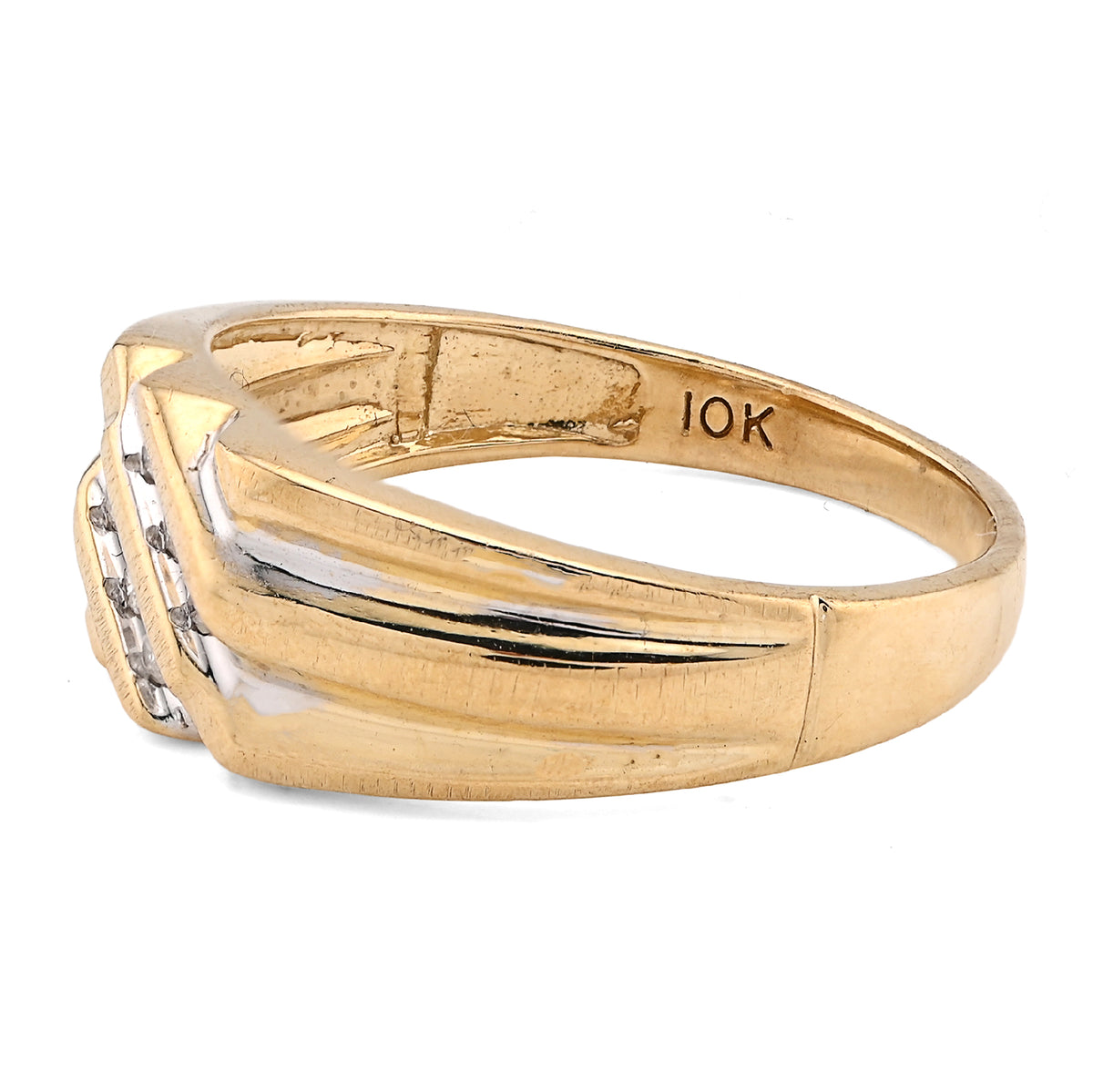 10K Yellow Gold 0.25CT Three Natural Diamond Diagonal Row Men Ring — view 2