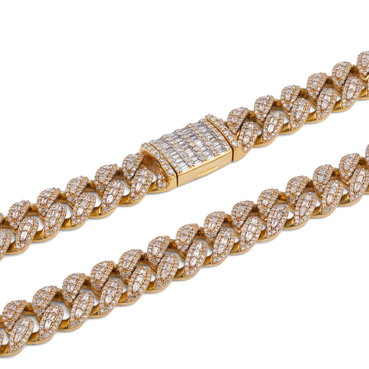 10K Yellow Gold 10.22CT Natural Round/Baguette Diamond 8MM Cuban Link Chain 22" Men Women Necklace — view 6