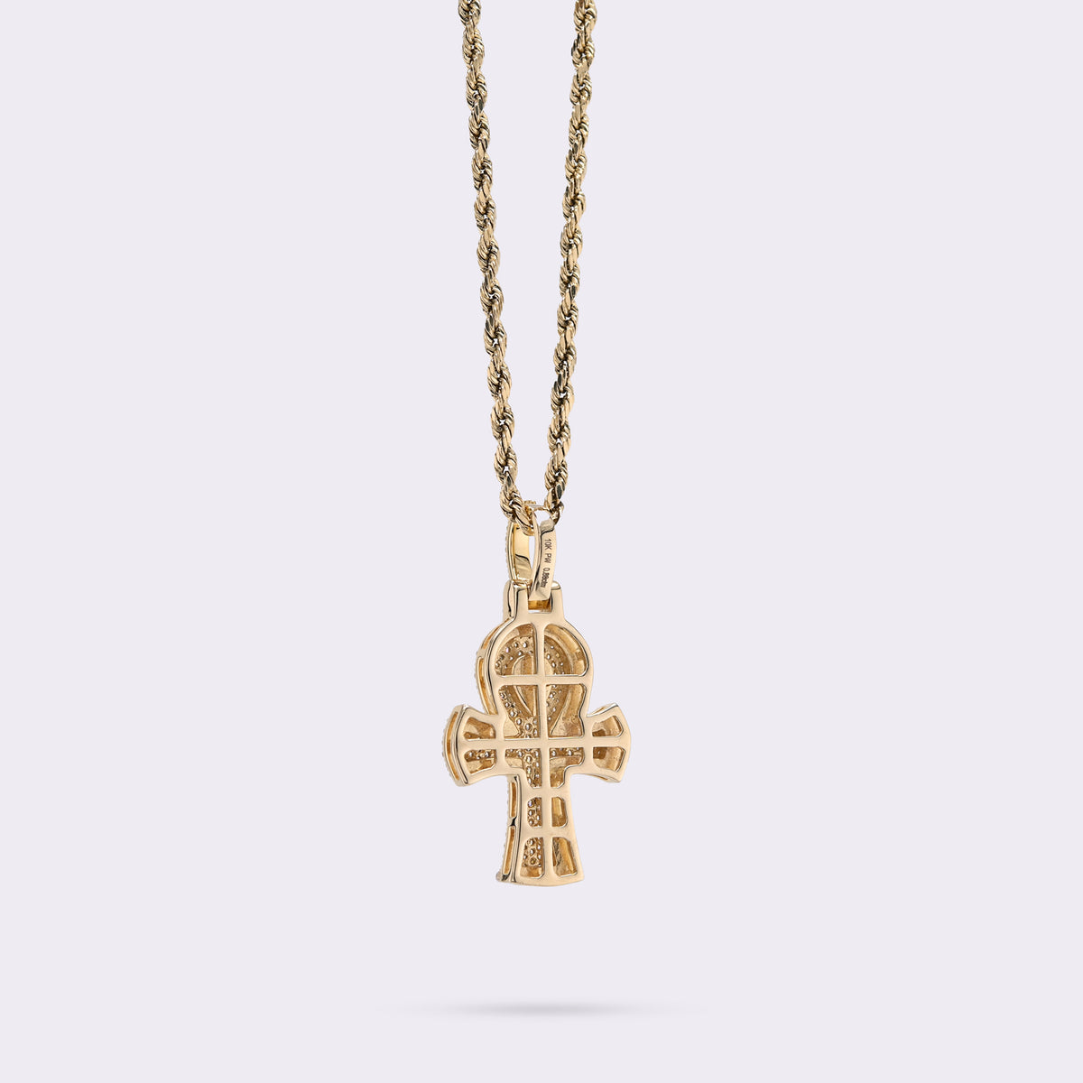 10K Yellow & White Gold 2 Tone 0.88CT Natural Diamond Egyptian Cross Pendant 1.4" Men Women Charm — view 6