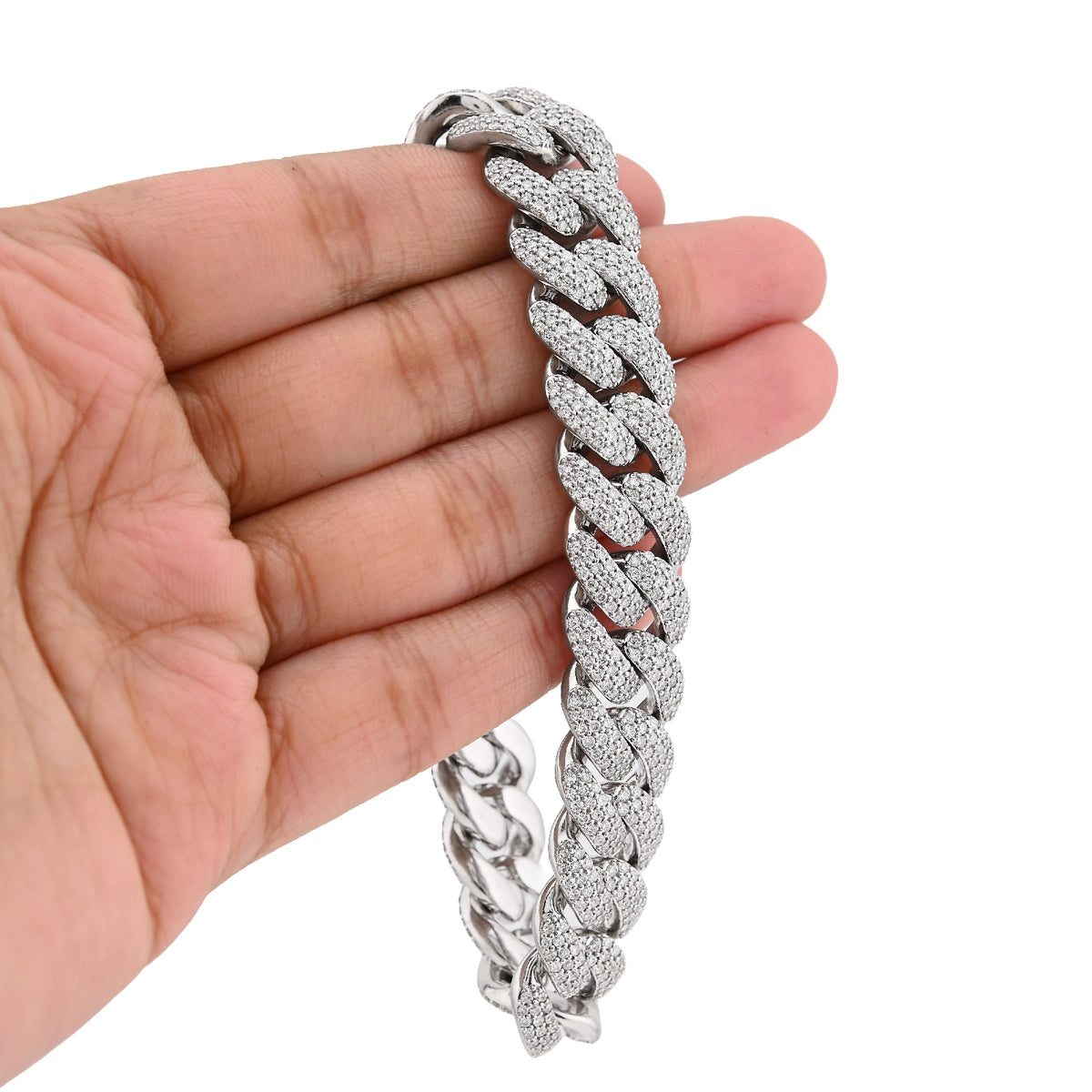 10K White Gold 10.31CT 100g Natural Diamond 14MM Cuban Link Bracelet Men 8" — view 5