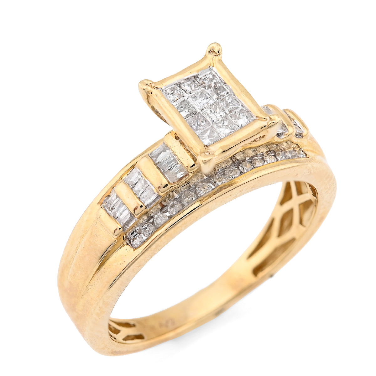 10K Yellow Gold 0.50CT Natural Diamond Rectangular Centre Baguette Women Wedding Ring — view 3