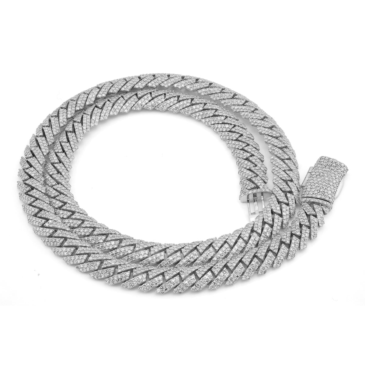 925 SS 22.85CT Lab Diamond 10MM Snake Cuban Link Chain 10MM 22" — view 4