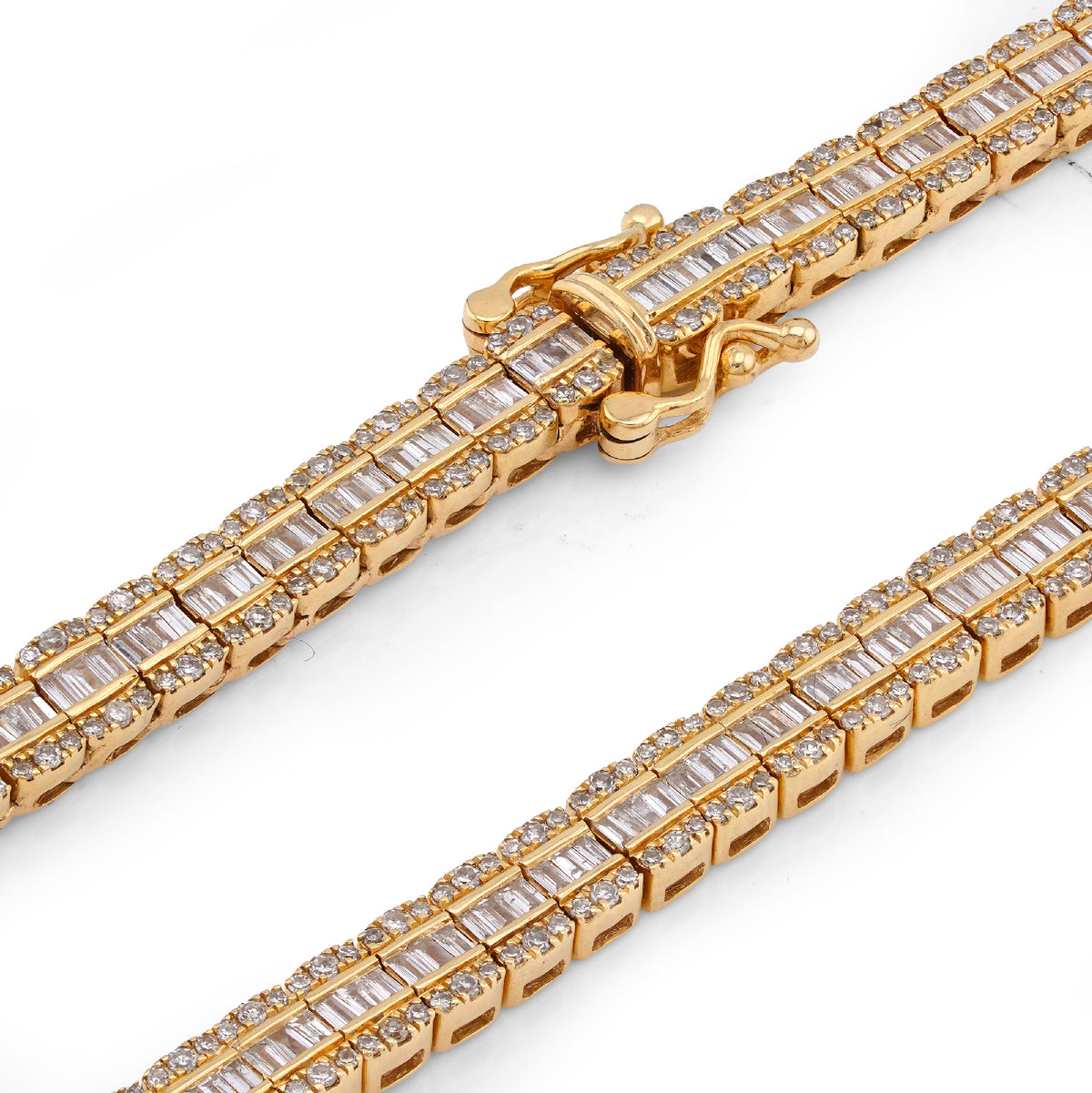 10K Yellow Gold Round/Baguette 4.72CT Natural Diamond 4MM Tennis Chain Men Necklace 18" Chain — view 7